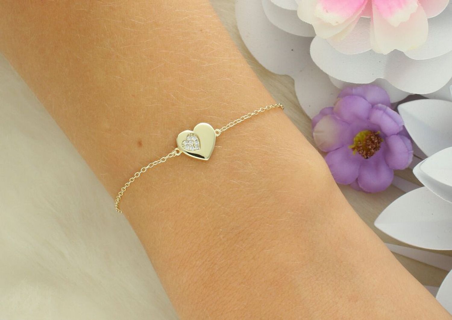 Bransoletka Nomination Italy Petit Sparkle 242300 006 – srebrna pozłacana z serduszkiem, cyrkonie.jpg